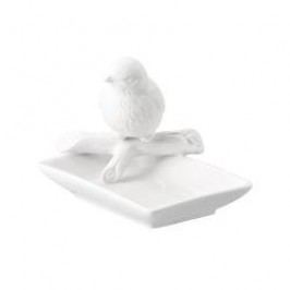 Hutschenreuther 200 Jahre Green Garden Decorative figurine angular shaped leaf-bowl with bird, colour white bisquit 9 cm